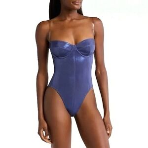 🌻NEW w/tags Norma Kamali Corset One-Piece Swimsuit  n Military Blue Size Small